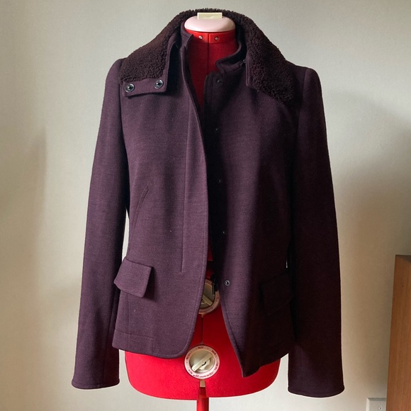 AKRIS PUNTO maroon wool jacket with lambskin collar size 8 - Picture 12 of 14